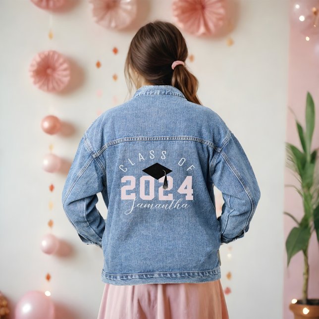 Stufenklasse 2024 Individuelle Name Jeansjacke (Varsity Style Graduate Class of 2024 Custom Name Denim Jacket)