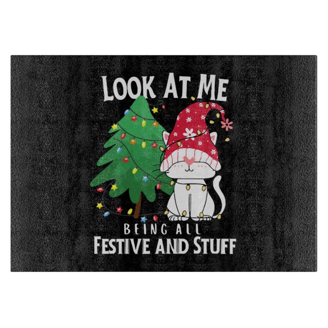 Stuff Funny Christmas Cat Schneidebrett (Vorderseite)