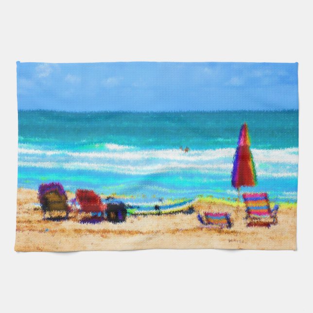 Stuhl-Surfbrettregenschirme der Strandszene Handtuch (Horizontal)