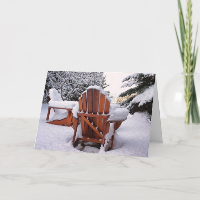 Stühle Snowy Adirondack im Winter-Foto Karte (Vorderseite)
