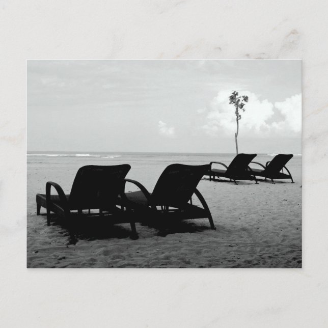 Stühle und Sonnenschirme am Strand Postkarte (Vorderseite)