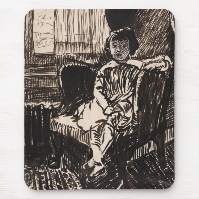 Stuhlsitzende Mädchen (ca. 1917-1918) Canvas Print Mousepad (Vorne)