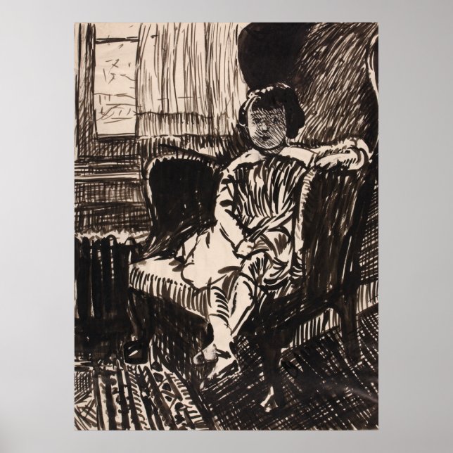 Stuhlsitzende Mädchen (ca. 1917-1918) Canvas Print Poster (Vorne)
