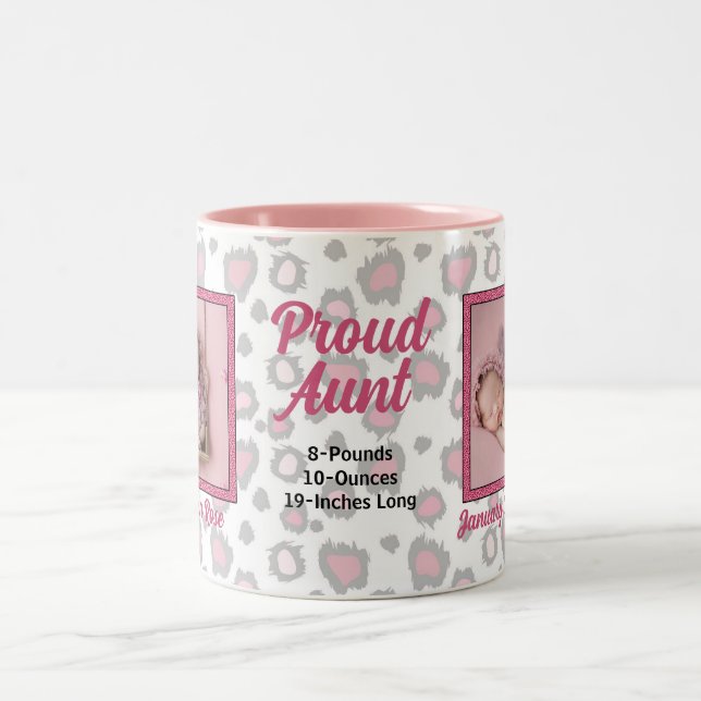 Stumme Tante Pink Animal Print mit Baby Fotos Zweifarbige Tasse (Mittel)