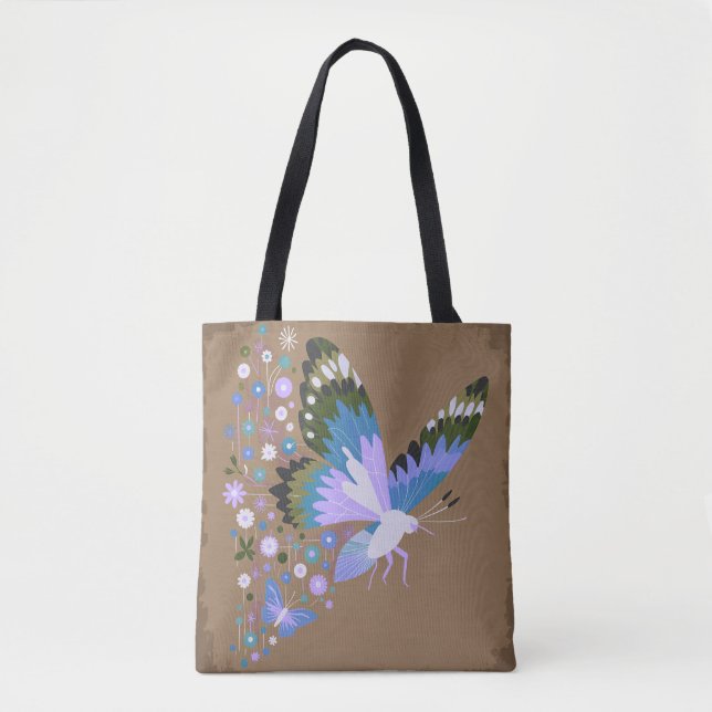 Stummer Schmetterlings-Botanik-Totebeutel Tasche (Vorderseite)