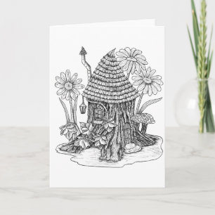 Stump Fairy House Color it Yourself Blank Greeting Karte