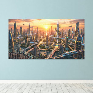Stunde des Goldenen Futuristische Stadtlandschaft Leinwanddruck