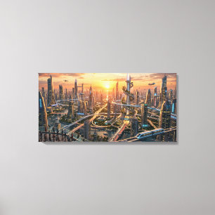 Stunde des Goldenen Futuristische Stadtlandschaft Leinwanddruck
