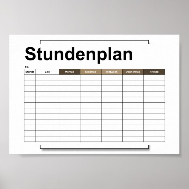 stundenplan, plan, plan, poster, deutsch pflücken poster (Vorne)
