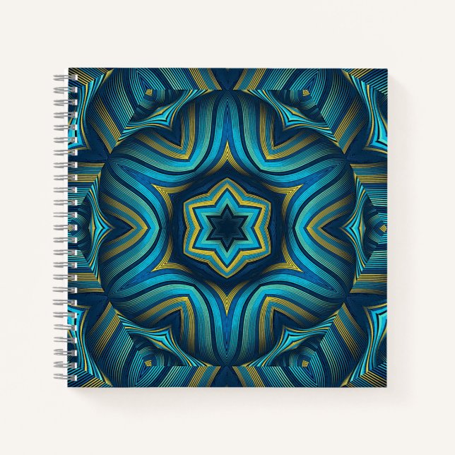 Stunning Abstract Blue and Yellow Mandala Art Notizbuch (Vorderseite)