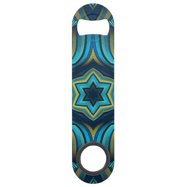 Stunning Abstract Blue and Yellow Mandala Art Speed Flaschenöffner (Vorderseite)