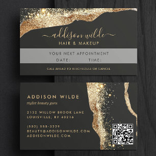Stunning Black And Gold Glitter Script QR-Code Terminkarte