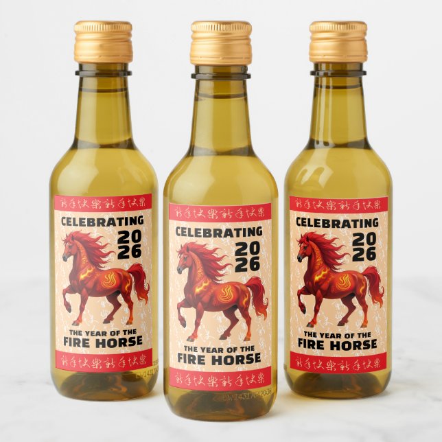 Stunning Chinese Year of the Fire Horse 2026 Weinetikett (Flaschen)