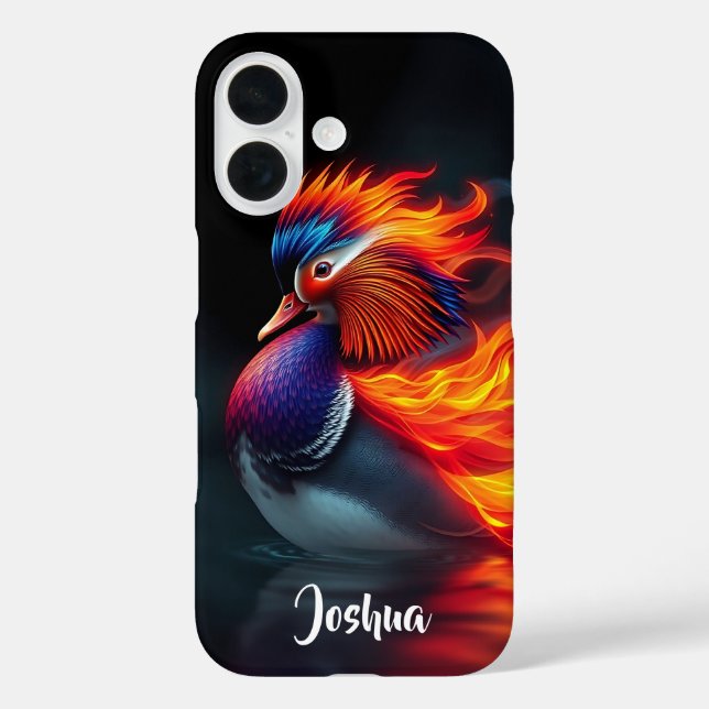 Stunning Flame-boyant Firebird Hot Mandarin Duck iPhone 16 Hülle (Rückseite)