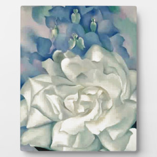 Stunning Georgia O'Keefe White Rose and Larkspur Fotoplatte