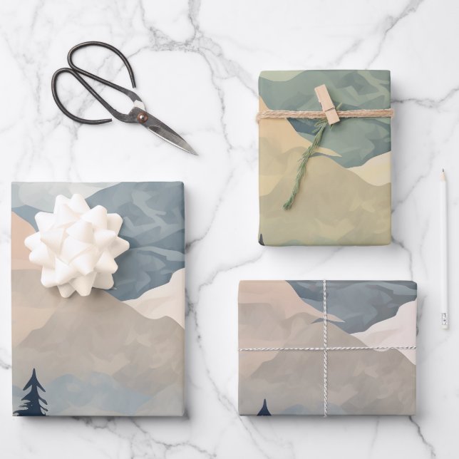Stunning Mountain Tree Sunset Pattern, Poster Art Geschenkpapier Set (Vorderseite)