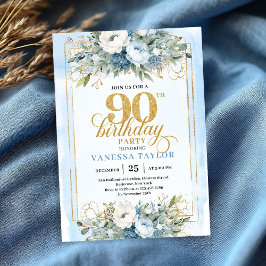 Stunning pastel blue gold frame 90th birthday  einladung