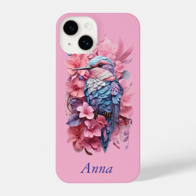 Stunning Pastel Hummingbird Floral iPhone 14 Hülle (Rückseite)
