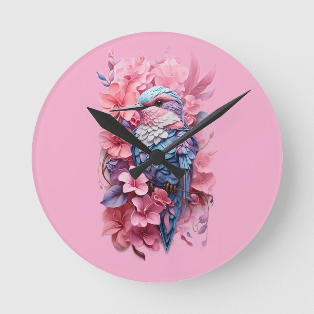 Stunning Pastel Hummingbird Floral Runde Wanduhr (Vorderseite)