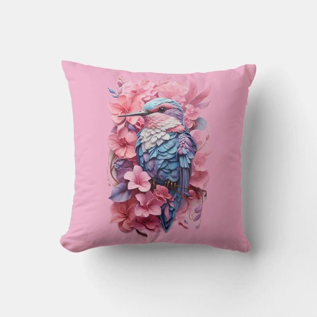 Stunning Pastel Hummingbird Floral Throw Pillow Kissen (Vorderseite)