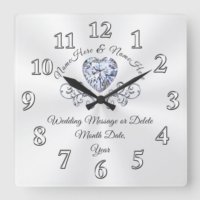 Stunning Personalized Wall Clock Wedding Gift Quadratische Wanduhr (Vorderseite)