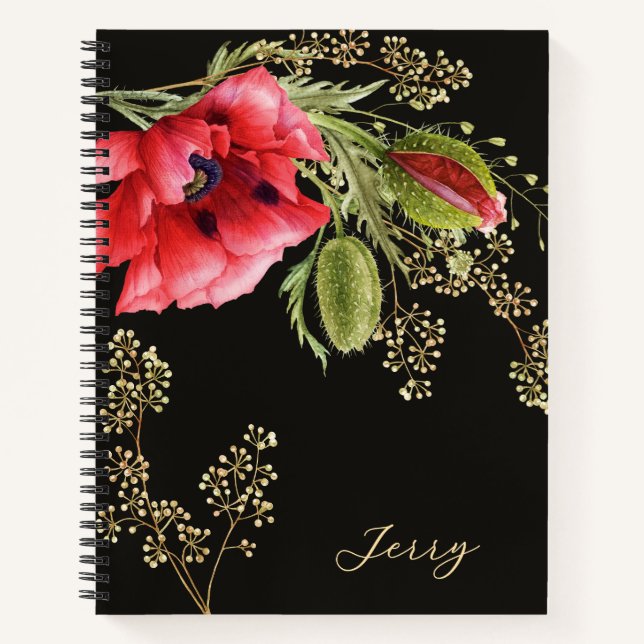 Stunning Red Watercolor Poppy Notizbuch (Vorderseite)