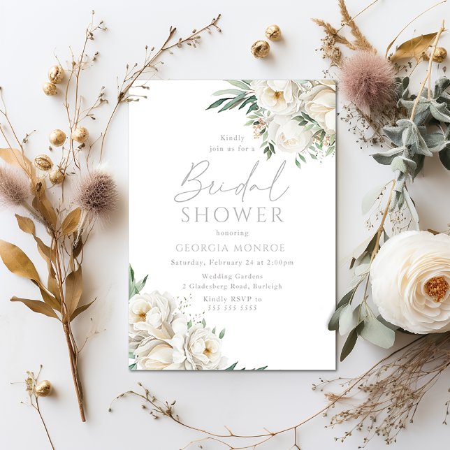 Stunning Sage Leaf & White Floral Bridal Shower Einladung (Von Creator hochgeladen)
