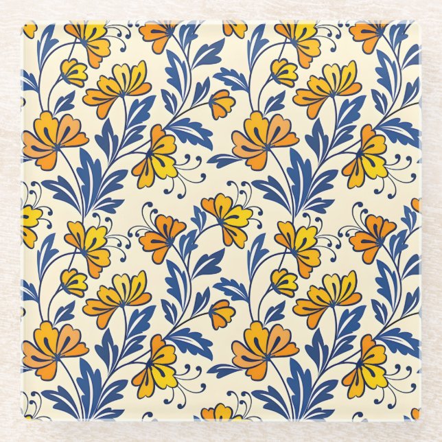 Stunning Seamless Pattern of Flowers and Leaves Glasuntersetzer (Vorderseite)
