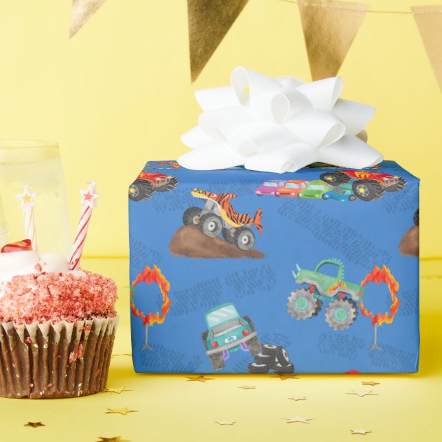 Stunt Cars Monster Truck Birthday Bash Farbe Geschenkpapier (Geburtstagsparty)