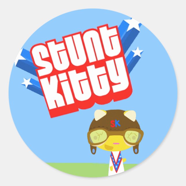 Stunt Kitty Runder Aufkleber (Vorderseite)