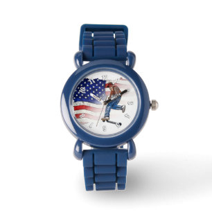 Stunt Scooter Rider und US-Flagge Armbanduhr