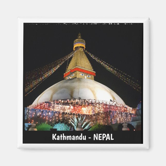 Stupa Boudhanath, Kathmandu am Abend - Nepal Magnet (Vorne)