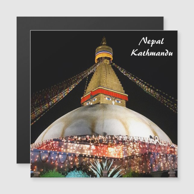 Stupa Boudhanath, Kathmandu am Abend - Nepal Magneteinladung (Vorne/Hinten)