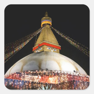 Stupa Boudhanath, Kathmandu nachts - Nepal Quadratischer Aufkleber