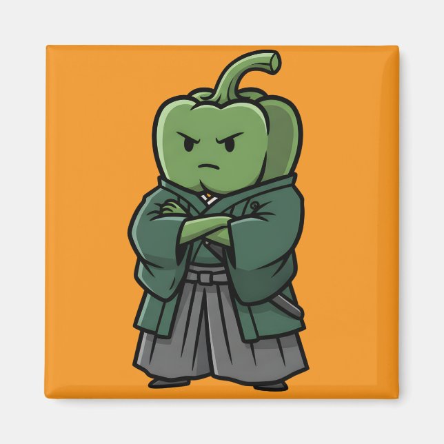 Sturdy Green Bell Pepper Samurai Bodyguard  Magnet (Vorne)