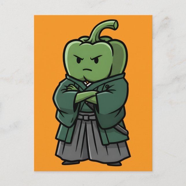 Sturdy Green Bell Pepper Samurai Bodyguard  Postkarte (Vorderseite)