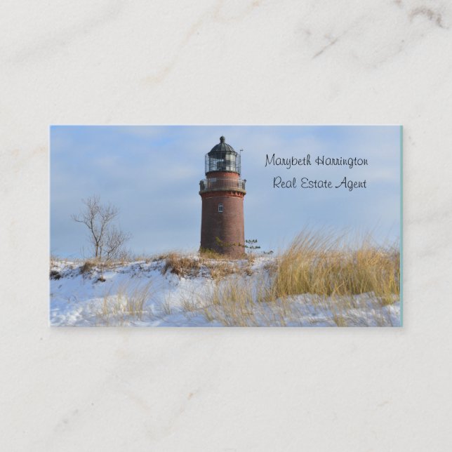 Sturdy Lighthouse an einer Felsküste im Winter Visitenkarte (Vorderseite)