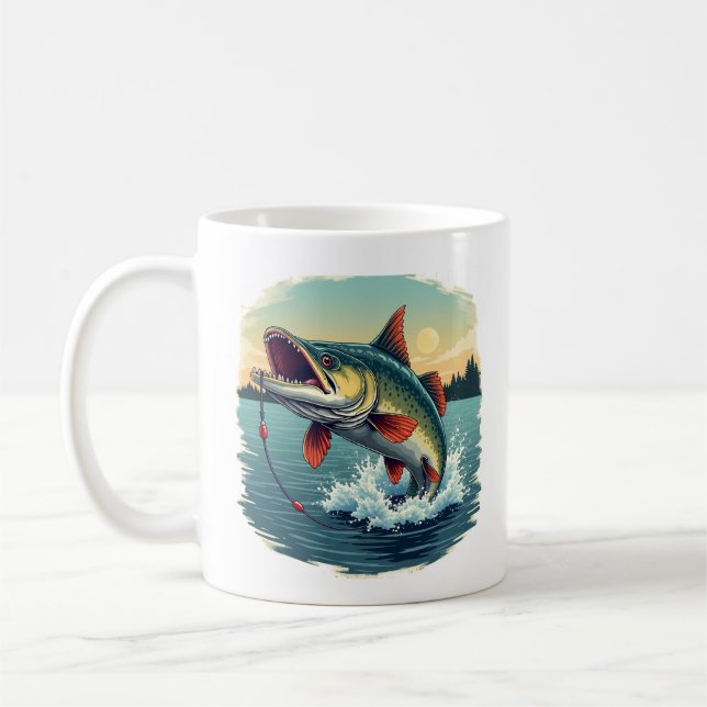 Sturgeon Fishing Jump Graphic Coffee Tasse (Links)