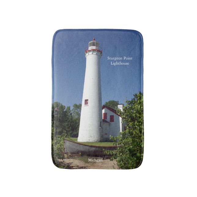 Sturgeon Point Lighthouse & Boat Hoch Badematte (Vorderseite Vertikal)