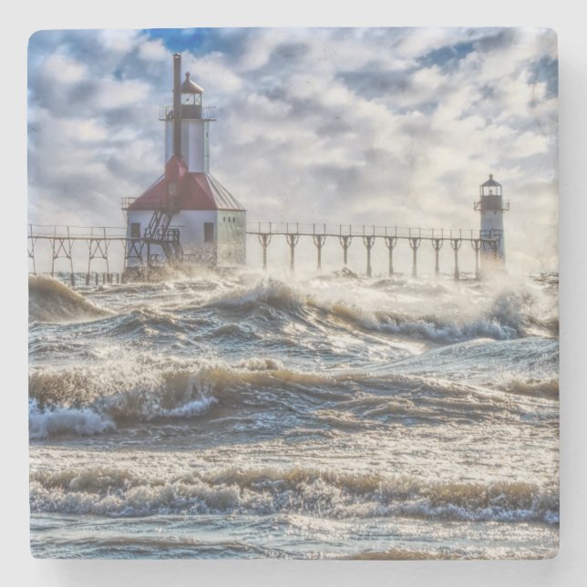 Sturm am St Joseph Lighthouse Steinuntersetzer (Vorderseite)