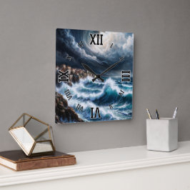 Sturm an der Mittelmeerküste Kunst von Xendor7 Quadratische Wanduhr