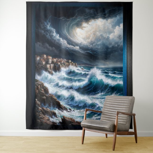 Sturm an der Mittelmeerküste Kunst von Xendor7 Wandteppich (Beispiel)