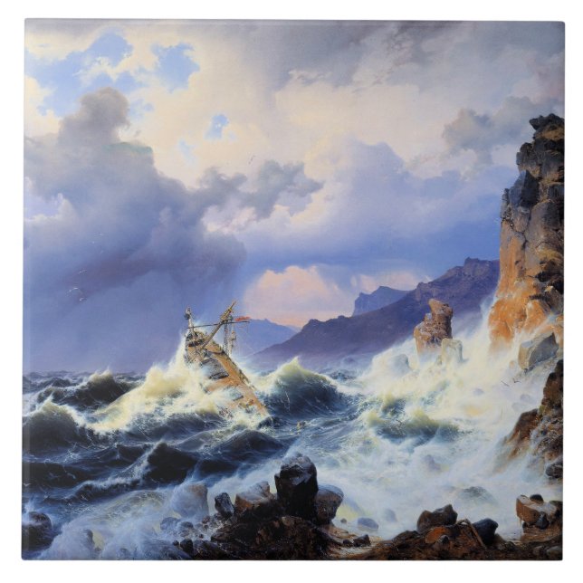 Sturm auf See vor der norwegischen Küste Fliese (Vorderseite)