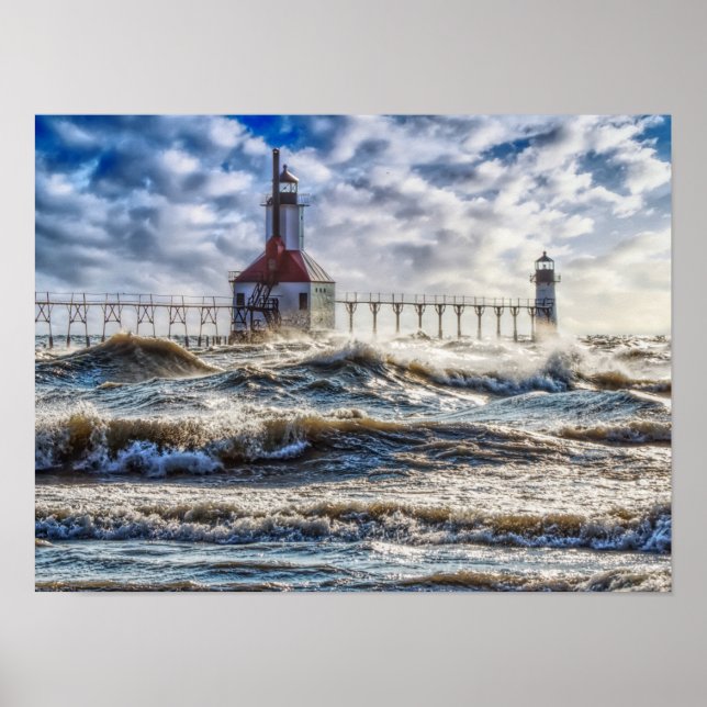 Sturm auf St Joseph Lighthouse Poster (Vorne)