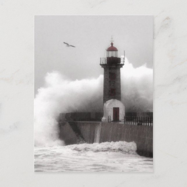 Sturm im Leuchtturm Postkarte (Vorderseite)