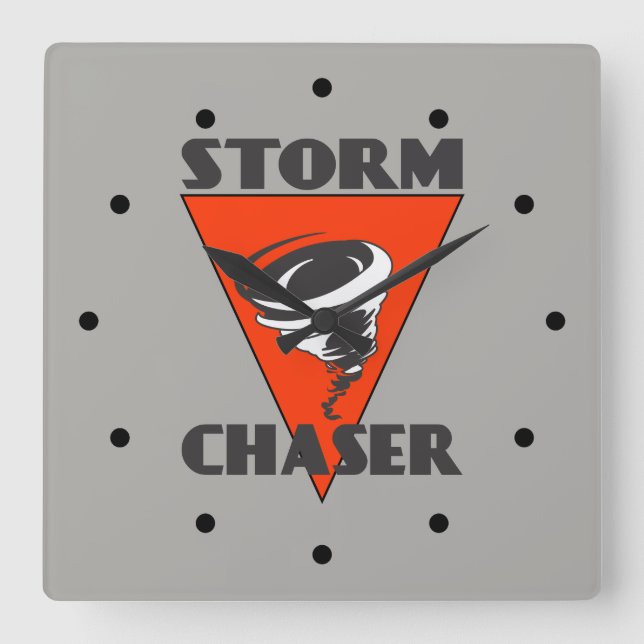 Sturm-Jäger-Tornado und rotes Dreieck Quadratische Wanduhr (Vorderseite)