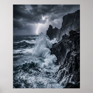 Sturm Ozean Klippen Blitz Poster