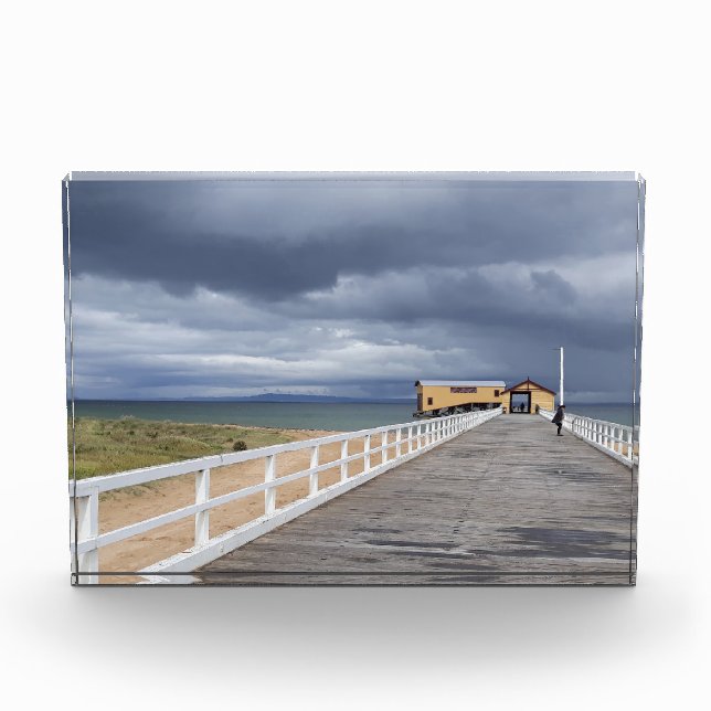 Sturm über Queenscliff Pier Fotoblock (Vorderseite)