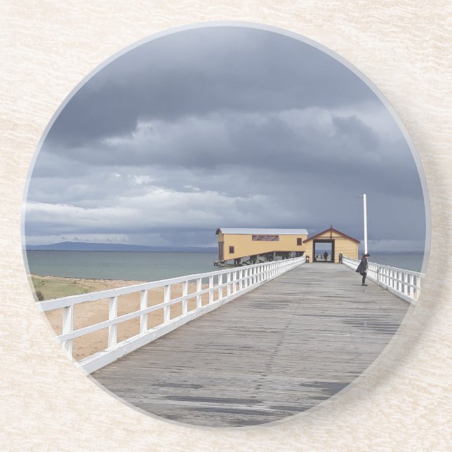 Sturm über Queenscliff Pier Getränkeuntersetzer (Vorne)