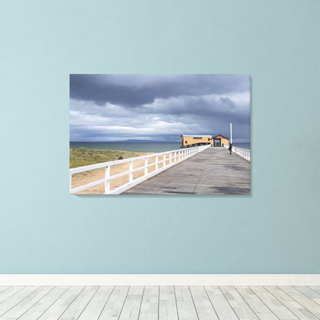 Sturm über Queenscliff Pier Leinwanddruck (Insitu (Holzboden))